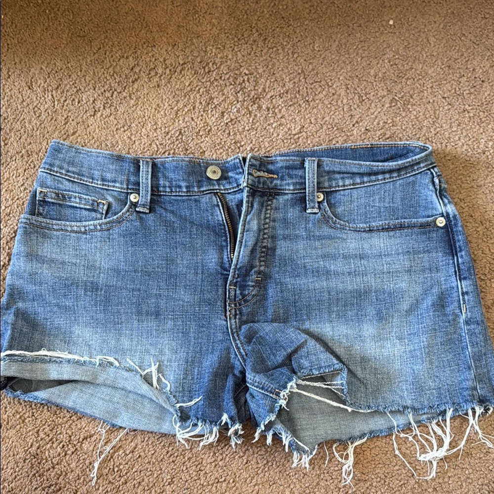 Lucky Ava Mid Rise Blue Distressed Denim Shorts